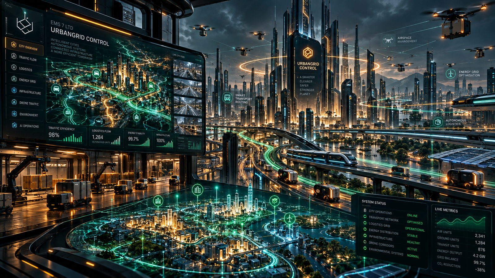 Robotic smart city with autonomous transport and interconnected infrastructure